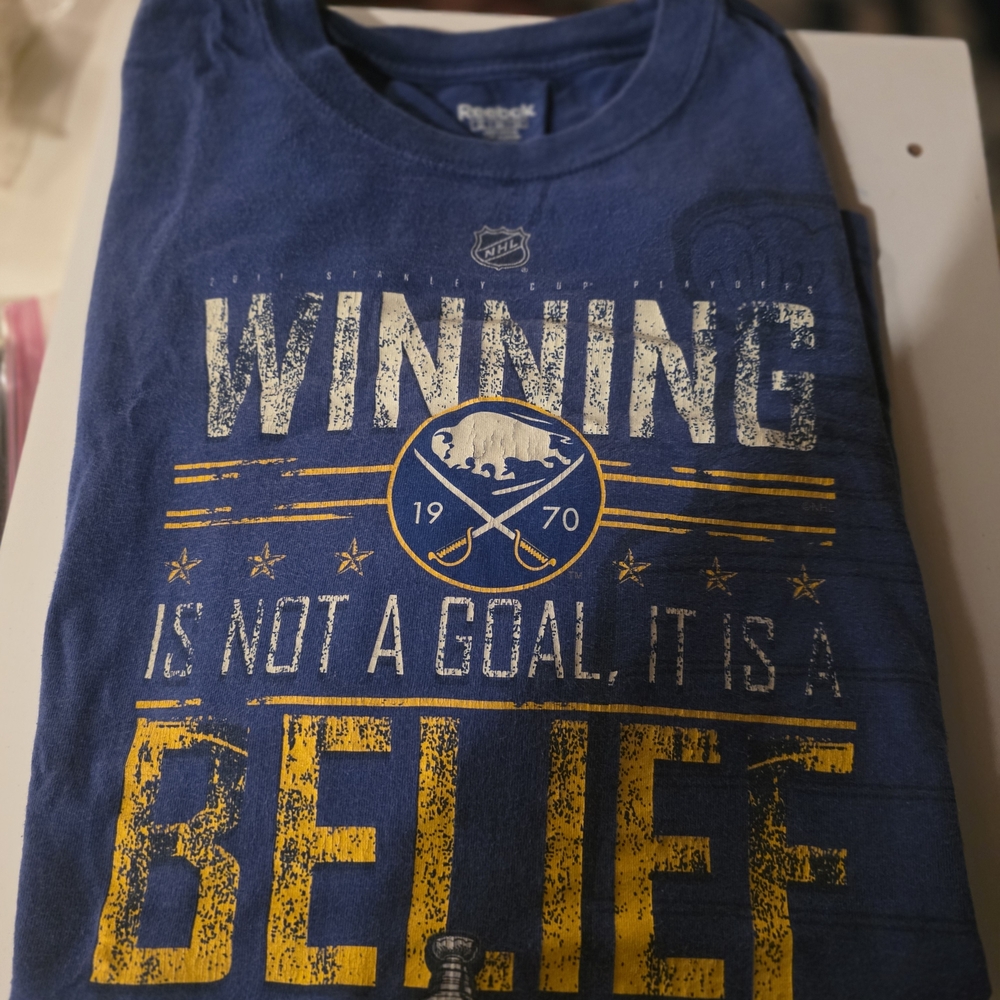 Reebok Blue Short-Sleeve Graphic Tee with Yellow Accents
